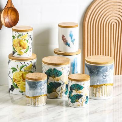 China New Design Freshness Preservation Ceramic Sealed Jar With Cover Dried Fruit Food Storage Box Kitchen Storage Wooden Jar for sale