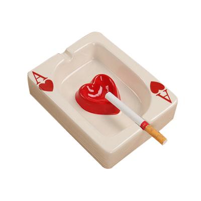 China European Fasion Cartoon Novelty Square Poker Funny Ceramic Hotel Living Room Table Top Ashtray for sale