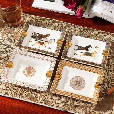 China European luxury ceramic fashion ashtray smoking style decoration soft bone china creative ashtray with gift box for sale