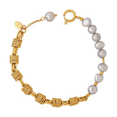 China Vintage Chain Grey Freshwater Pearl Beaded Fresh Water Pearl Bracelet for sale