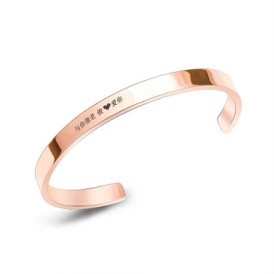 China Vintage Titanium Steel Rose Gold Plated 18K Gold Cuff Bangle Stainless Steel for sale