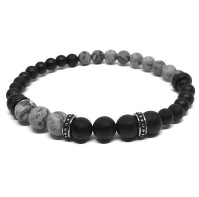 China Nickle Fashion Design Stainless Steel Accessory  8mm Matte onyx and Jasper Picasso Bead Men Bracelet for sale