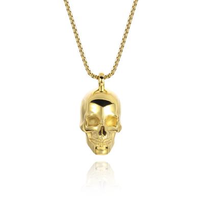 China Nickel-Free Lead-Free Wholesale Stainless Steel Gold Plated Jewelry Skull Pendant Necklace For Men for sale