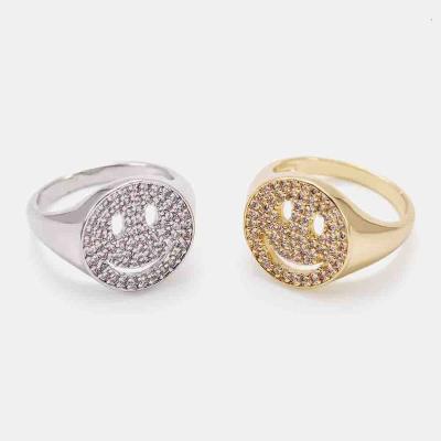 China Environmental Friendly Fashion Women Luxury Jewelry Stainless Steel Cubic Zircon Smile Finger Ring for sale