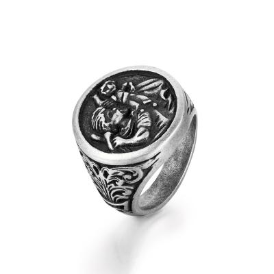 China Environmental Friendly Fashion Design Custom Jewelry Stainless Steel St Christopher Signet Ring For Men for sale