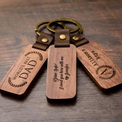 China Key Chain Fashion Men Gift Custom Letter Logo Blank Wood Wooden keychain Key Ring for sale