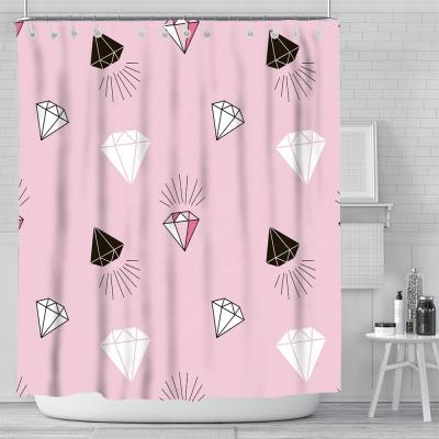 China 3 D Sustainable Custom Polyester Diamond Design Digital Printing Waterproof Shower Curtain Shower Curtains Set For Bathroom for sale