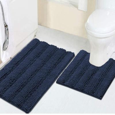 China 2pcs Long And Short Pile Non-Slip Viable Bath Mat Cover Set Mat Machine-Washable Chenille Mats Shaggy Dry Amazone Bath Rug Washable for sale