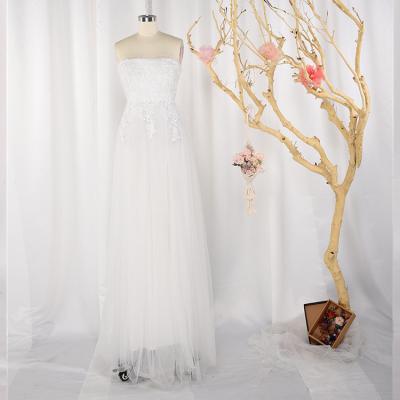 China Custom Made Hot White Wedding Anti-Static Lace Applique Sale Logo 100% Polyester Off-Shoulder Maxi Dress for sale