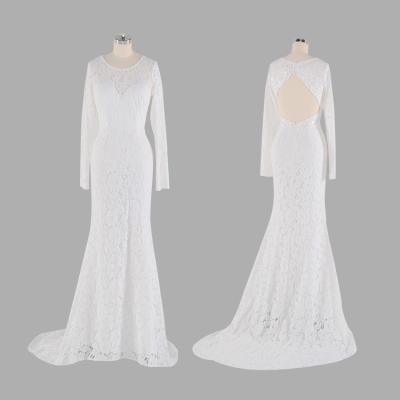 China Custom Made Round Backless Sleve Wedding Dress Lace Applique Collar Logo OEM White Wedding Dresses Anti-Static Long for sale