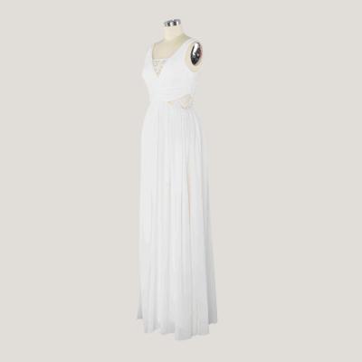 China 2021 Trend Anti-Static Super V-neck Pleated Long Embroidered Bridesmaid Dresses Long Chiffon White for sale