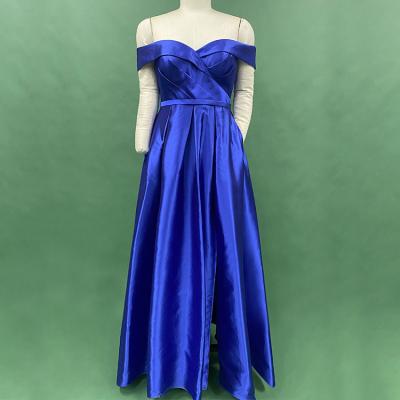 China OEM ODM anti-static ROYAL BLUE pleated cutty backless sleeveless strapless classic plus size long evening dresses for fat women for sale