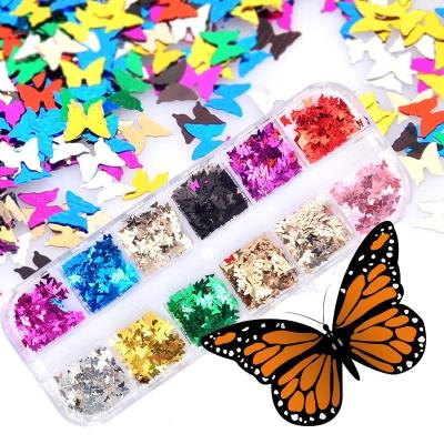 China Ultrathin Nail Art Sequins Tips Manicure Decoration Paillette Butterfly Material 12 Eco-Friendly Colorful Holographic Glitter Designs for sale