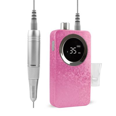 China Portable Cordless Rechargeable 35000rpm Nail Care 35000rpm Nail Drill Portatil Nail Drill Pink Manicure Hand Bit for sale