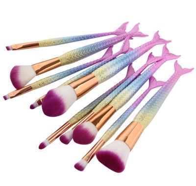 China Beauty Painting Nail Tools Wholesale 10 Mermaid Glitter Makeup Brushes Luxury Private Label Nail Kits Cute Eyebrow Art Brush Set For Foundation for sale