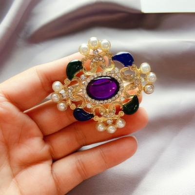 China Trendy Purple Resin Cross Brooches For Rhinestone Pin Coat Accessories Women Vintage Fashion Jewelry Design New for sale