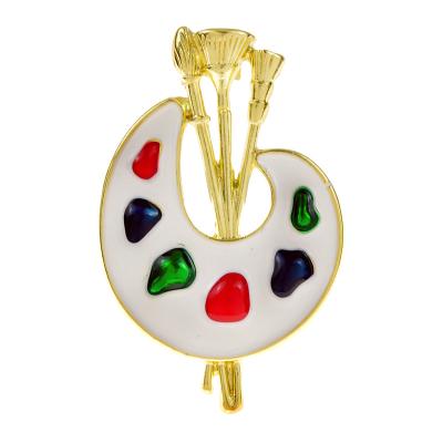 China Fashionable Art Enamel Watercolor Palette Brush Brooches for Women Pin Coat Jewelry Alloy Material Creative for sale