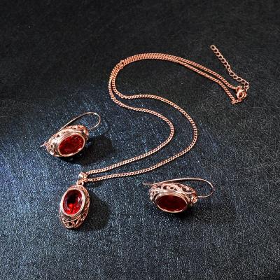 China TRENDY red color Crystal Round Jewelry Sets Necklace and earrings vintage fashion style accessories from Russia high quality for sale