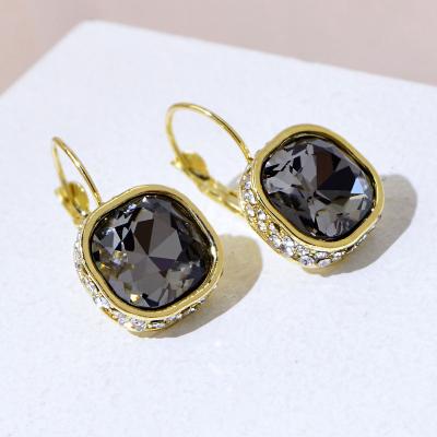 China FASHIONABLE Cute Female Clip Gold Color Square Crystal Stone Stud Earrings Dainty For Women Black Purple Earrings for sale