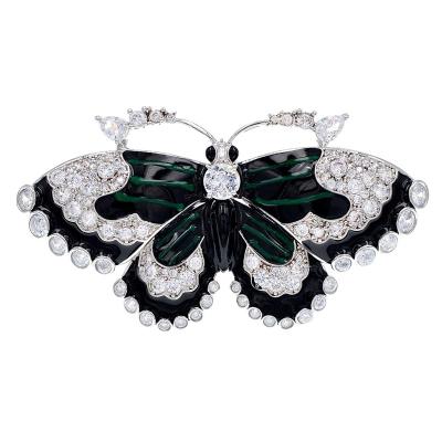 China Brass Zircon Butterfly Brooches For Women Green Color Insect Pin Brooch CZ Rhinestone Copper Shiny Jewelry for sale