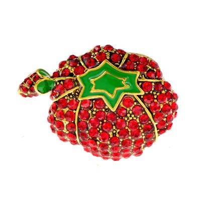 China Trendy Pumpkin Pin Fashion Jewelry Alloy Material Rhinestone Tomato Brooch Plant Fruit 2 Colors Available for sale