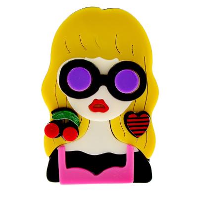 China Fashionable Acrylic Brooch Pin Acetate Fiber Material Cherry Hair Girl And Heart Earrings Wear Blond for sale