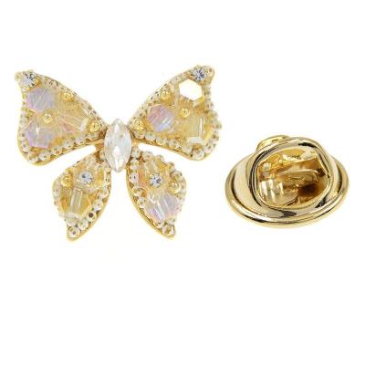 China New ALLOY Fashion Rhinestone Butterfly Collar Pins For Women Cute Handmade Brooch Pin Small Shining Beads Insect Jewelry for sale