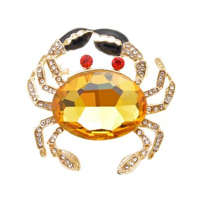 China Crystal 3 Colors Choose Large Crystal Crab Brooches For Women Shape Pins Rhinestone Fish Jewelry Animal Coat Accessories for sale