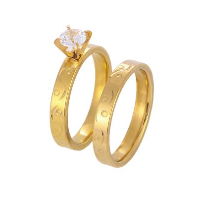 China TRENDY Manufacturer Custom Tarnish Free 2022 Stainless Steel Jewelry Zircon Diamond Ring 18k Gold Plated High Quality Couple Ring for sale