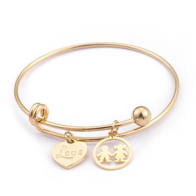 China FASHIONABLE Custom Bangle Maker Heart Charm Bracelet Stainless Steel High Quality Gold Plated Stainless Steel Jewelry for sale