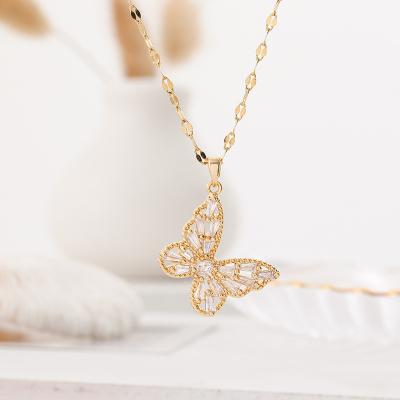 China FASHIONABLE Manufacturer Jewelry Tarnish Free High Quality 18k Gold Plated 18k Gold Plated Butterfly Necklace Rose Gold Filled Butterfly Necklace for sale