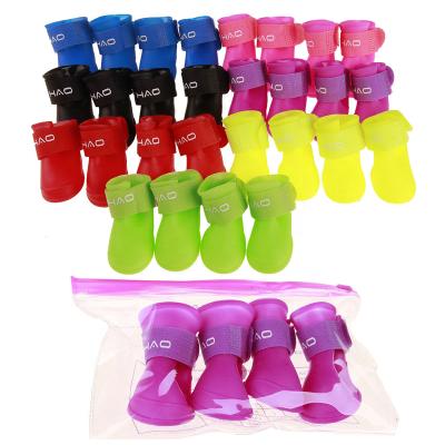 China 2021 New Stylish Waterproof Anti-skid Candy Color Dog Rain Boots Viable Comfortable Dog Shoes for sale