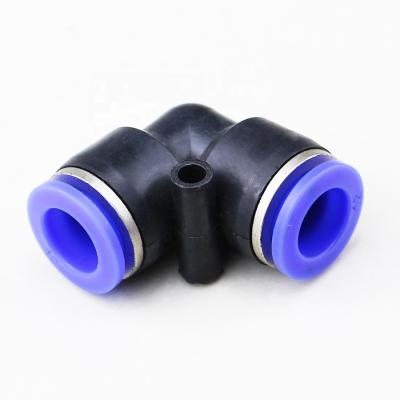 China Hotels Blue Cap PV Series 90 Degree Elbow Fitting Pneumatic Union Fitting Elbow Plastic Pneumatic Fitting for sale