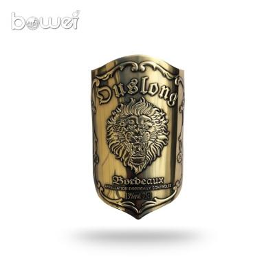 China Custom Antique Aluminum Foil Metal Wine Label/Alloy Logo Metal Wine Bottle Packing Waterproof New Design Wine Brand for sale