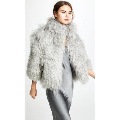 China Elegant Gray Solid Fur Cropped Fur Coat Ladies Short QUICK DRY Fashion Winter Coat Crop Stand Collar for sale