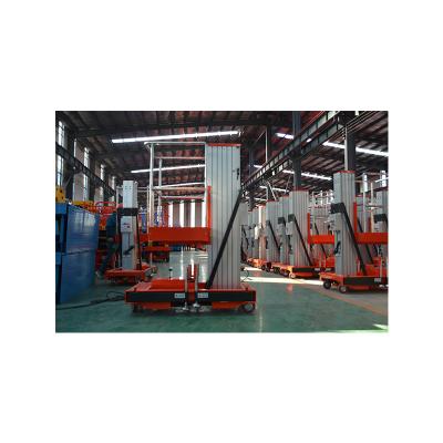 China Advertising Company Mast Lift 10m 130kg Aluminum Alloy Man Lift Aluminum Electric Twin Telescopic Platform Hydraulic Vertical Mast Lift for sale