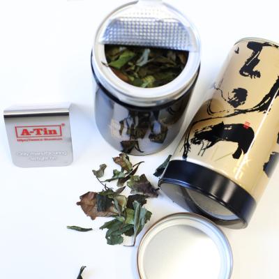 China Recycable A-tin 91mm Food Grade Round Metal Tea Can Airtight Tin Customized Printed Canister for tea Packing for sale