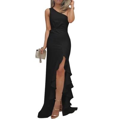 China Anti-Static Elegant Slit Ruffled Asymmetrical Solid Color Chill To Party Prom Evening Dress Evening Prom Ladies Dress for sale