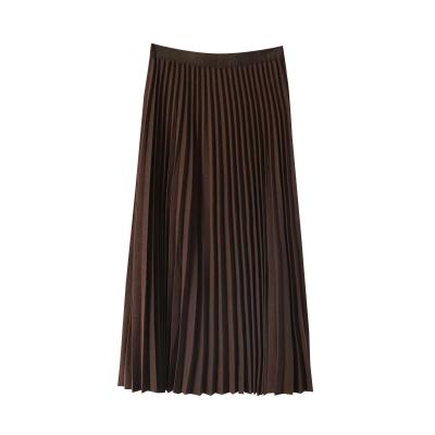 China The new breathable 2021 pure color autumn and winter mid-length casual waist high was slightly long pleated women's skirts for sale