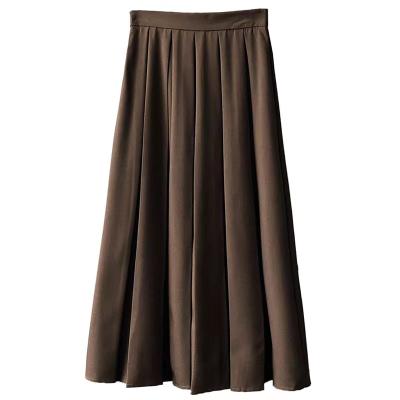 China 2021 breathable autumn and winter new temperament solid color casual loose waist high long pleated women's skirts for sale