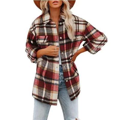 China Aw2021 New Printing Women's Loose Plaid Blouses Jacket Women's Breathable Blouses And Shirts Long Sleeve Coat Ladies Long Sleeve Shirts for sale