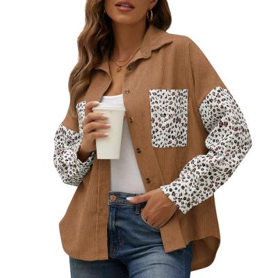 China 2021 Breathable Autumn And Winter New Leopard Print Corduroy Long Sleeve Loose Quilted Casual Women's Blouses And Shirts for sale