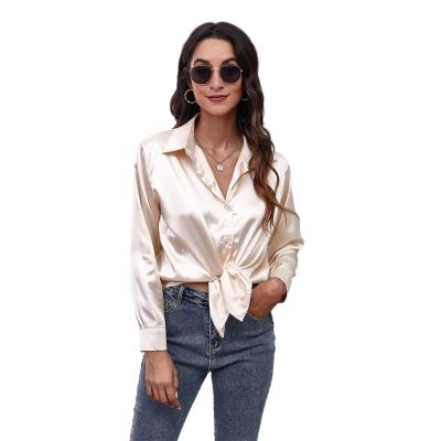 China Anti-wrinkle 2021 spring and autumn leisure style silk satin shirt women's long sleeve women's blouses and shirts new for sale