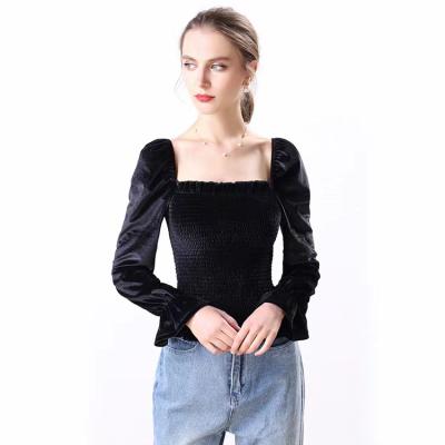 China 2021 New Spring Velvet Collar Square Slim Fashion Women's Breathable Blouses And Shirts for sale