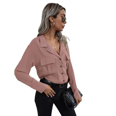 China 2022 Spring New Chiffon Lapel Chiffon Shirt Early Temperament Long Sleeve Women's Straight Blouses And Shirts for sale