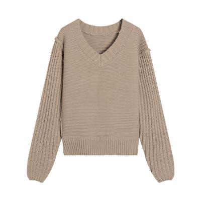 China 2021 Winter Solid Color V-Neck Pullover Women's Quilted Sweater New Breathable Twist Texture Design Tops Knitting Women's Sweaters for sale