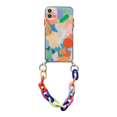 China New Trend Waterproof Shockproof Clear Case With Colorful Chain Geometric Graffiti Phone Case For Vivo X70 Pro Wristband Mobile Cover for sale