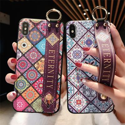 China Anti-fall Camera Wrist Band Holder Vintage Protective Phone Case For Oppo Realme C21 C21Y Reno6 Strap Case for sale