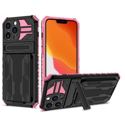 China Anti-drop TPU+PC 2 in 1 Hybrid Card Slot Armor Case For Iphone 13 pro Max Card Holder Back Cover for sale