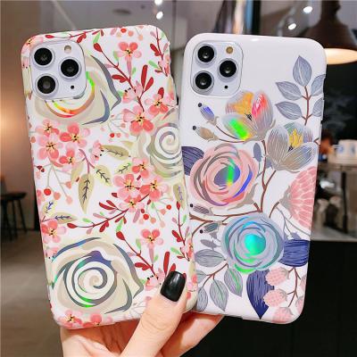 China Custom Anti-drop Laser Back Cover For Samsung A82 A03S A21S Printed Design Flowers Leaves Case for sale